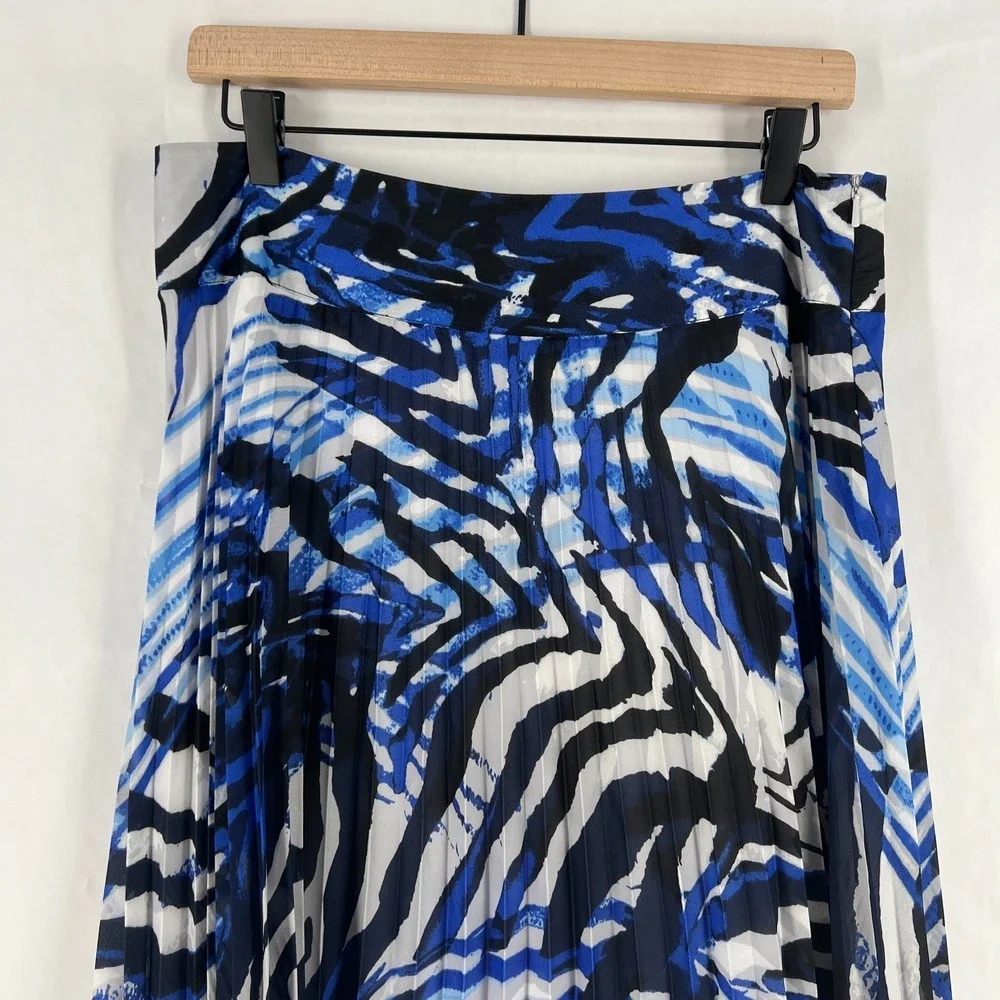 Black Label by Chico's Maxi‎ Skirt Womens M Blue White Zebra Print Lined Pleated
